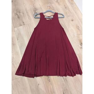 PPLA Remi Cross Back Swing Dress Medium Burgundy Made USA Boho Festival Gypsy